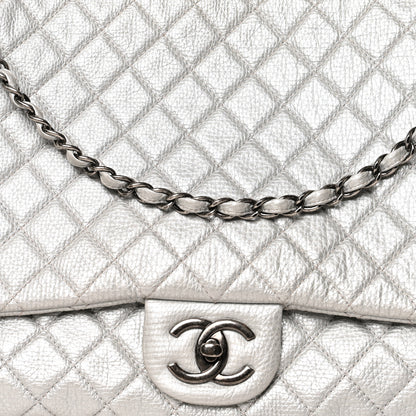Chanel Metallic Calfskin Quilted XXL Travel Flap Bag Silver 8 of 10
