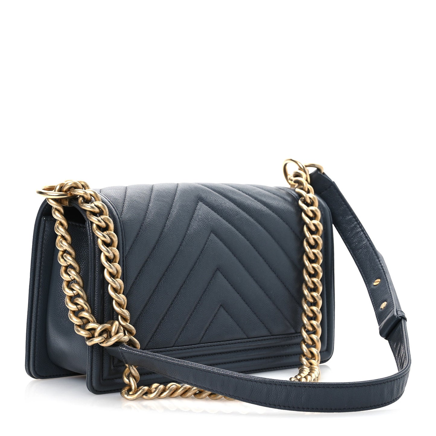 Caviar Chevron Quilted Medium Boy Flap Dark Grey