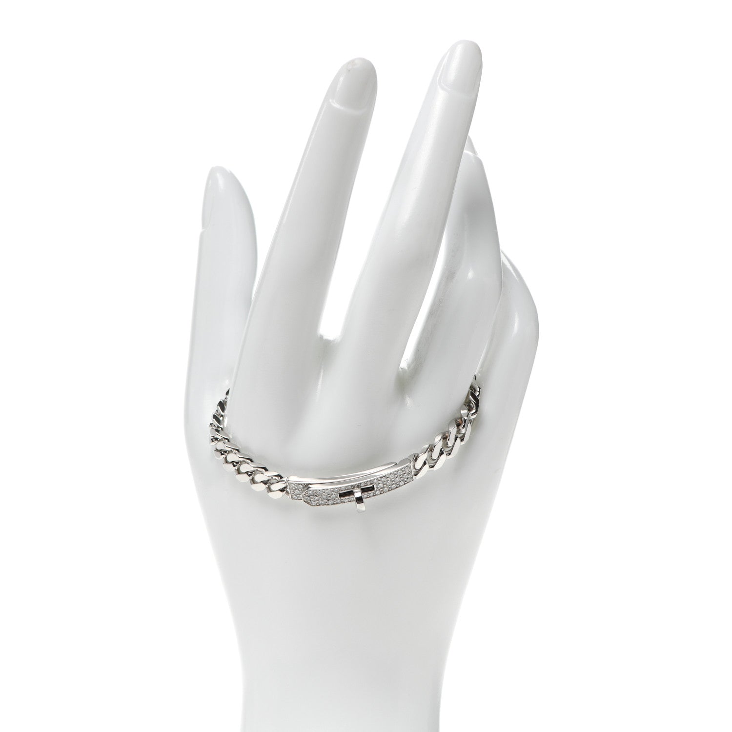 Hermes 18K White Gold Diamond TPM Kelly Gourmette Bracelet ST 2 of 5