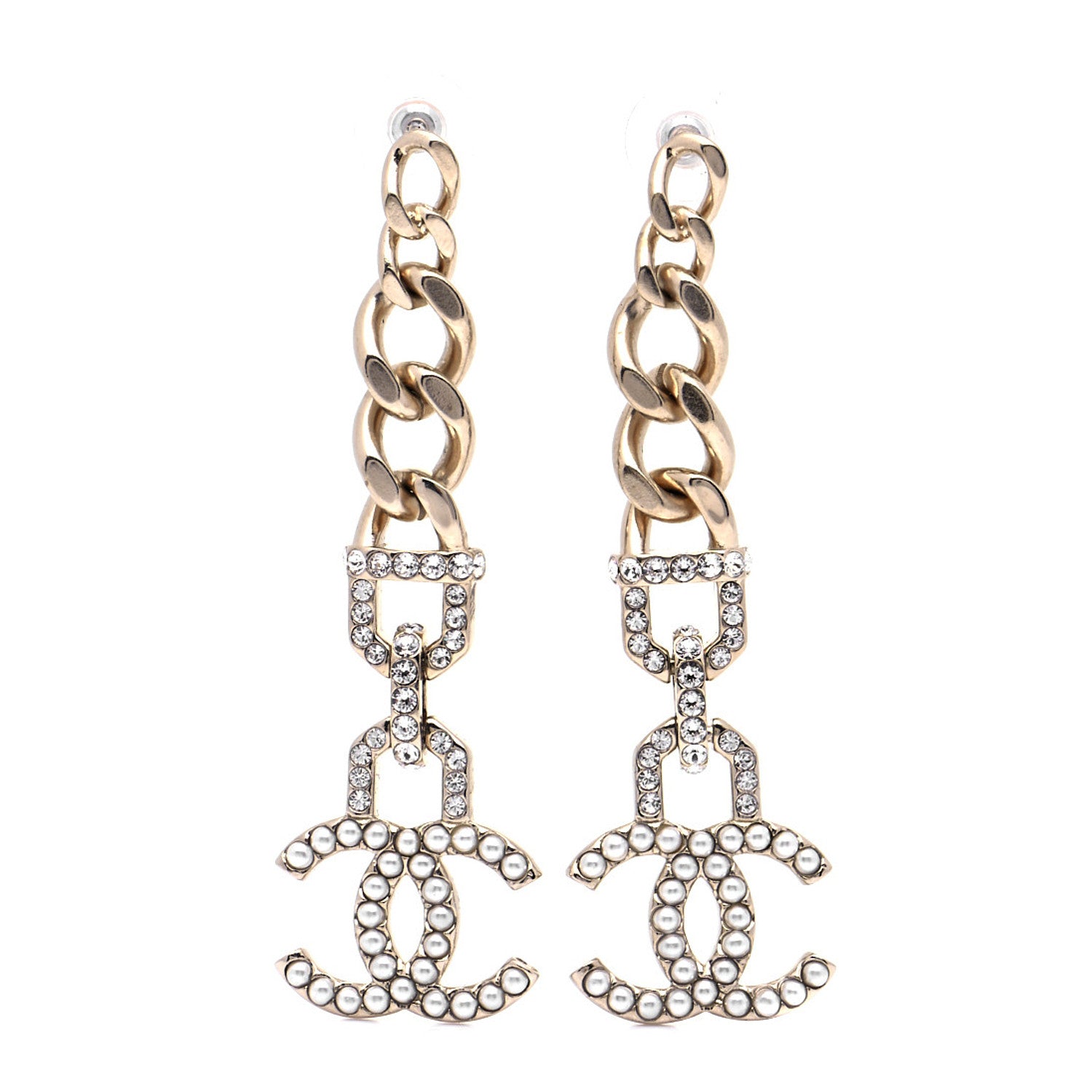 Chanel Metal Crystal CC Vendome CC Dangle Earrings Gold 1 of 6