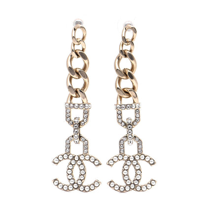 Chanel Metal Crystal CC Vendome CC Dangle Earrings Gold 1 of 6