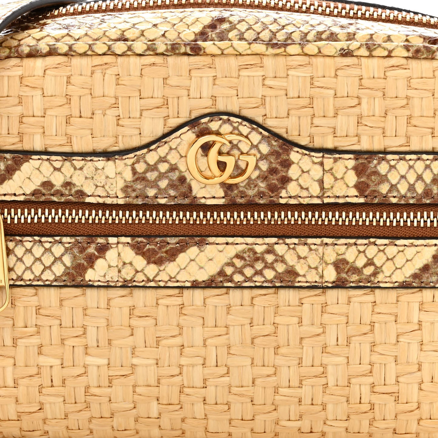 Raffia Elaphe Mini Ophidia Shoulder Bag Natural Cream Brown