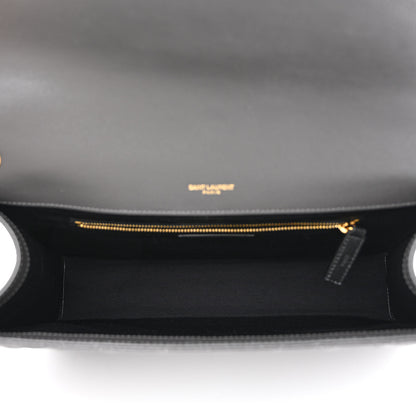 Saint Laurent Grain De Poudre Textured Mixed Matelasse Large Triquilt Monogram Satchel Storm 5 of 10