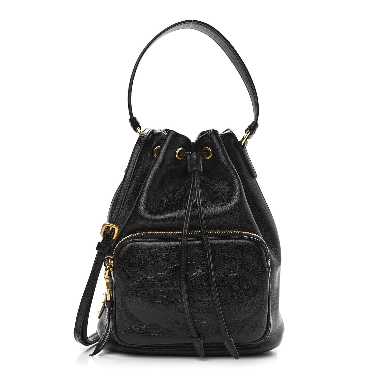 Prada Glace Calfskin Embossed Secchiello Bucket Bag Black 1 of 9