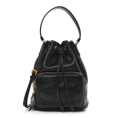 Prada Glace Calfskin Embossed Secchiello Bucket Bag Black 1 of 9