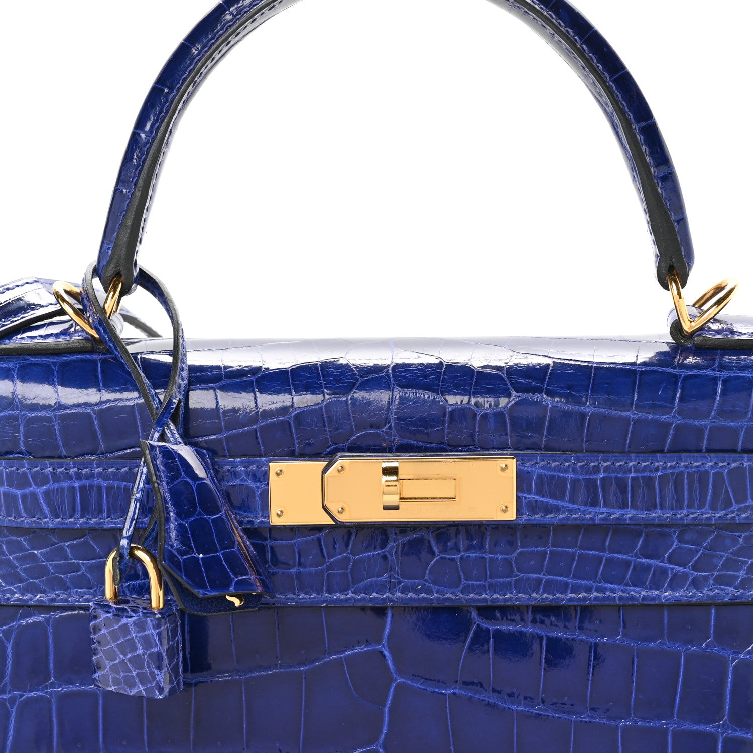 Hermes Shiny Niloticus Crocodile Kelly Sellier 28 Bleu Electrique 7 of 10