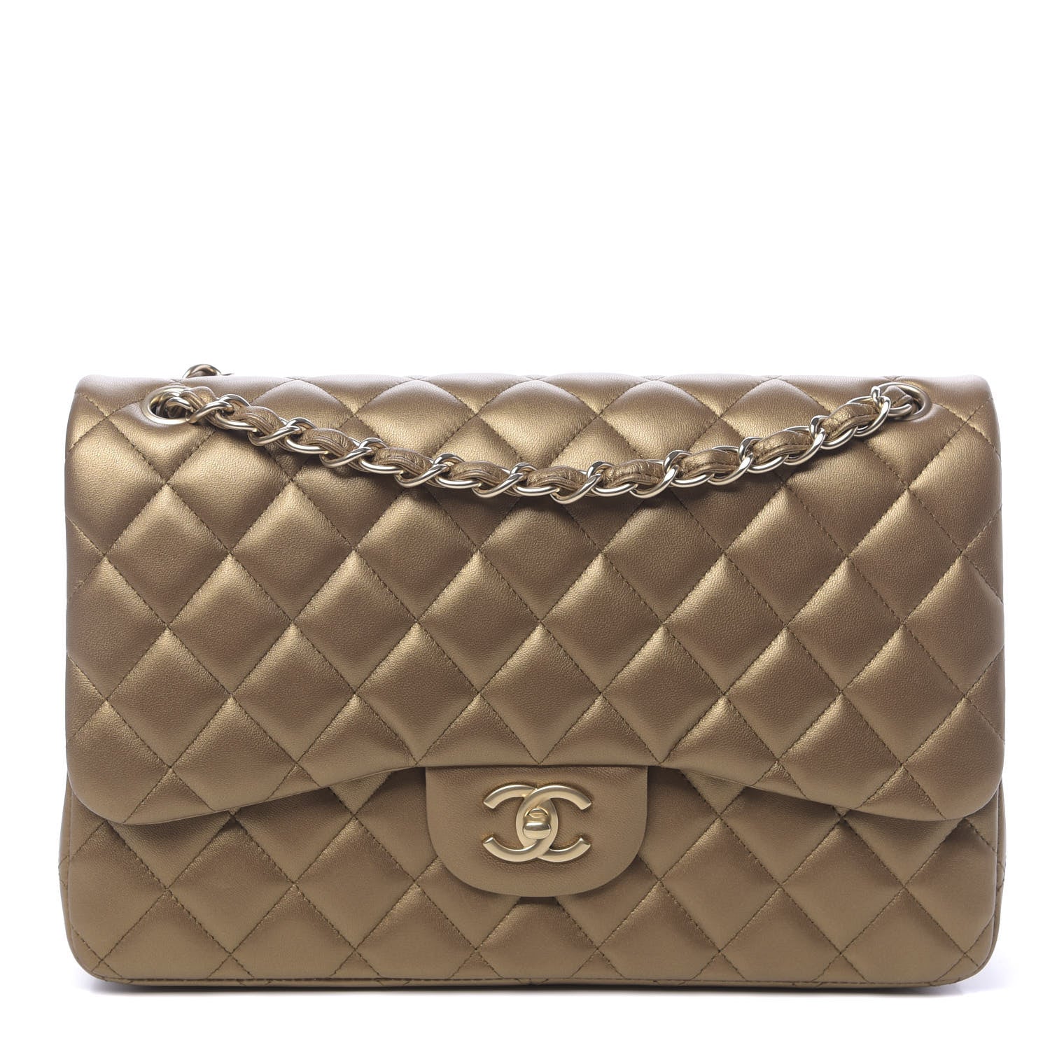 Chanel Metallic Lambskin Quilted Jumbo Double Flap Gold 1 of 11
