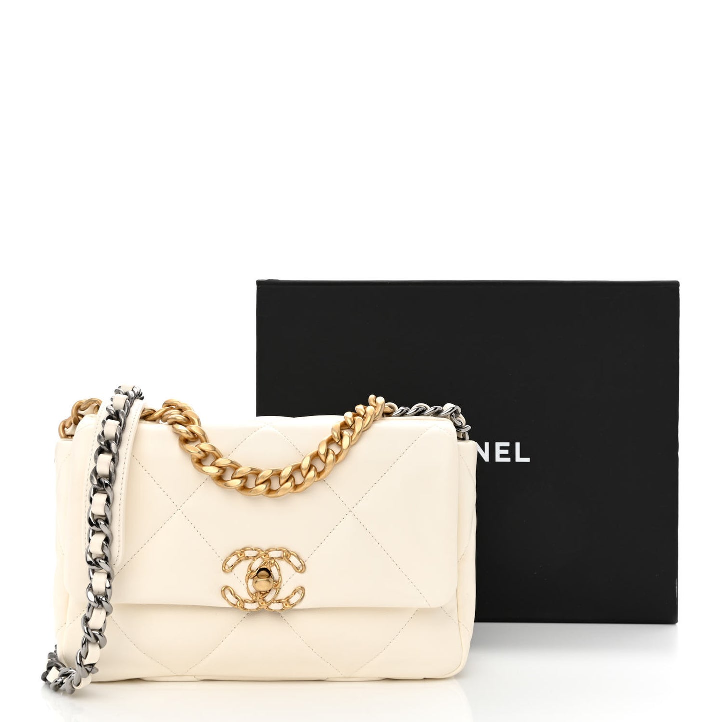 Lambskin Quilted Medium Chanel 19 Flap White