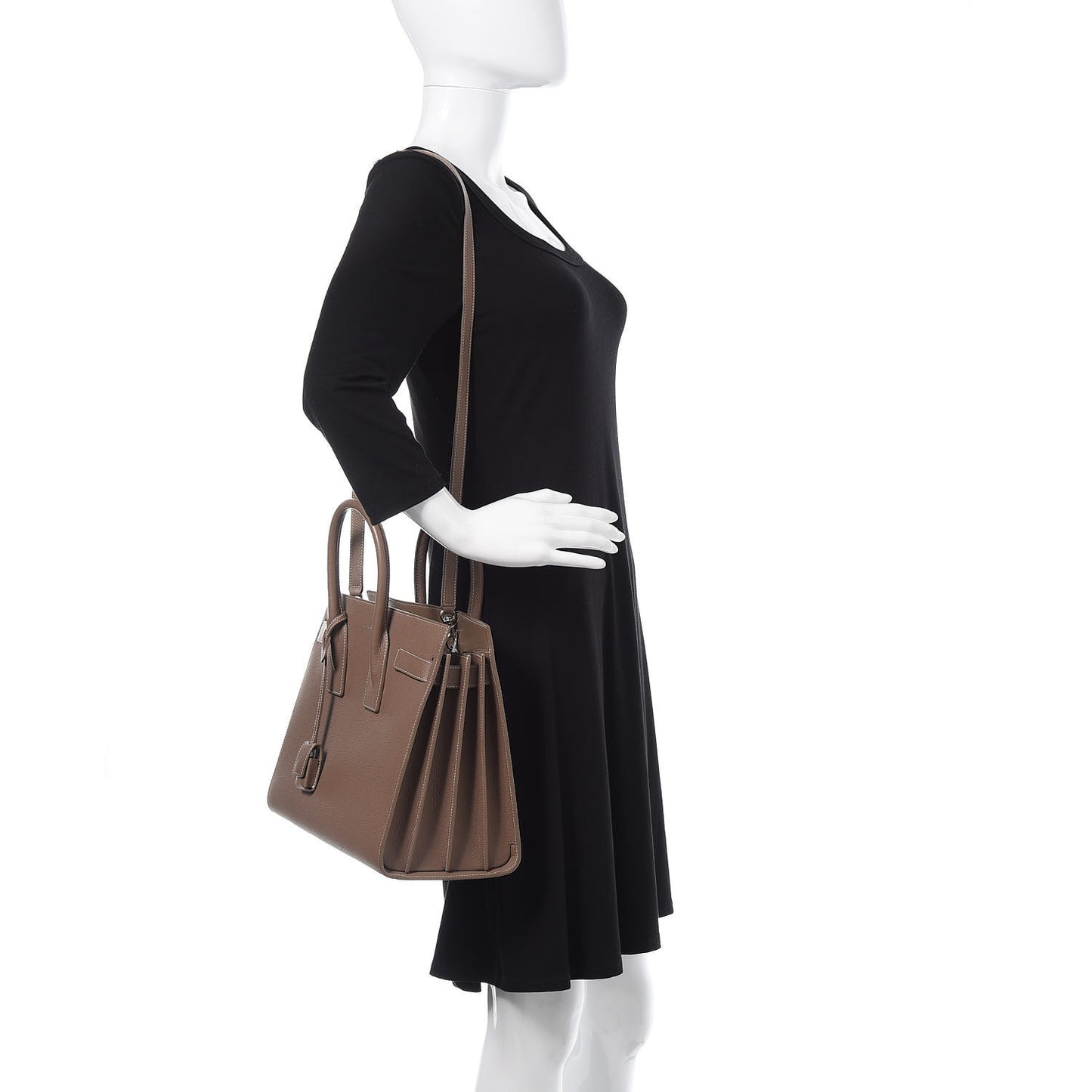 Grained Calfskin Topstitch Small Classic Sac De Jour Taupe