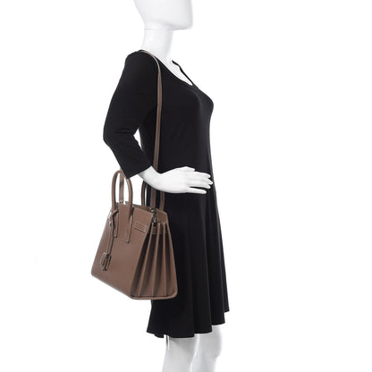 Saint Laurent Grained Calfskin Topstitch Small Classic Sac De Jour Taupe 2 of 14