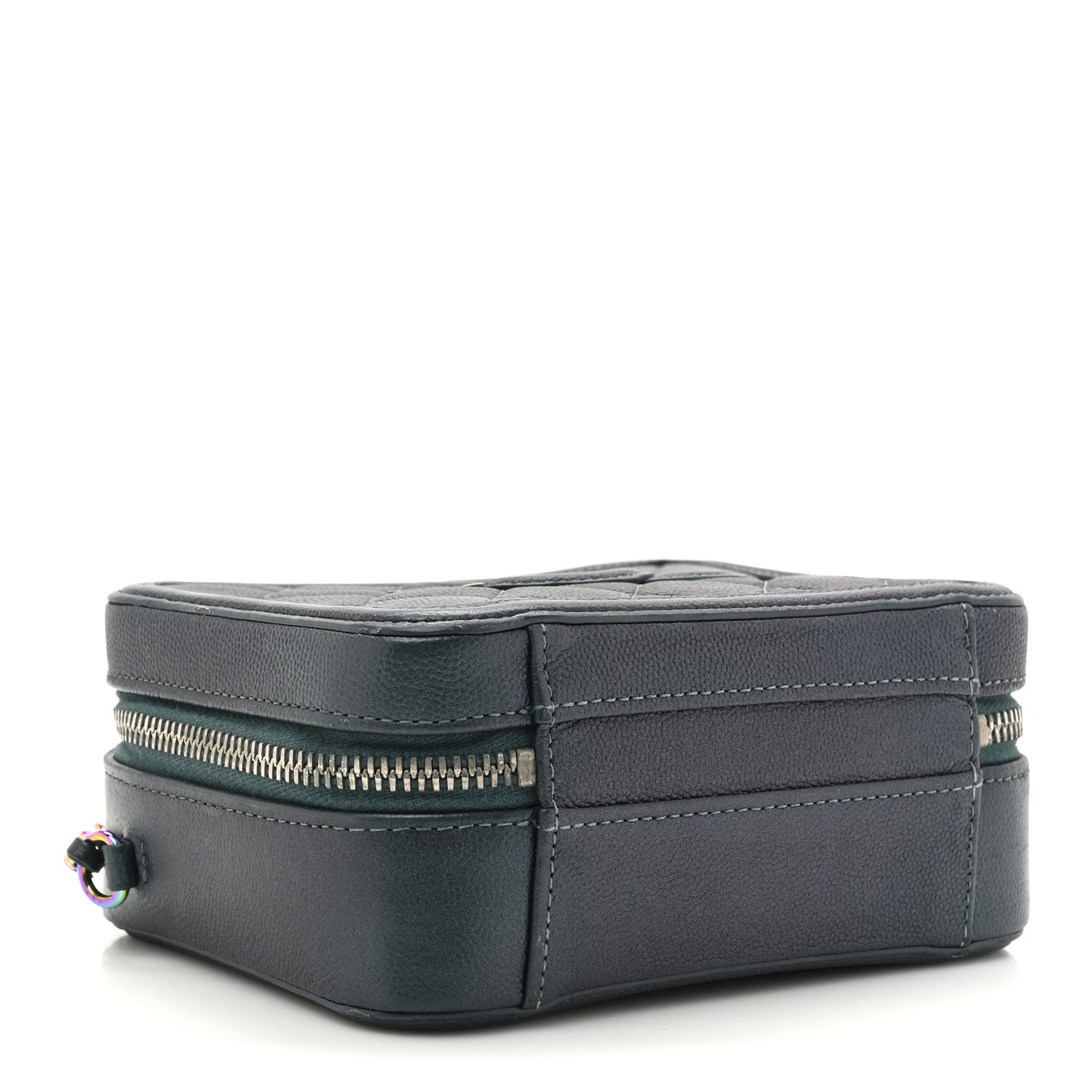 Iridescent Caviar Quilted Small CC Filigree Vanity Case Dark Turquoise