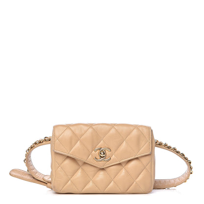 Chanel Lambskin Quilted Flap Waist Belt Bag 70 28 Beige 1 of 14