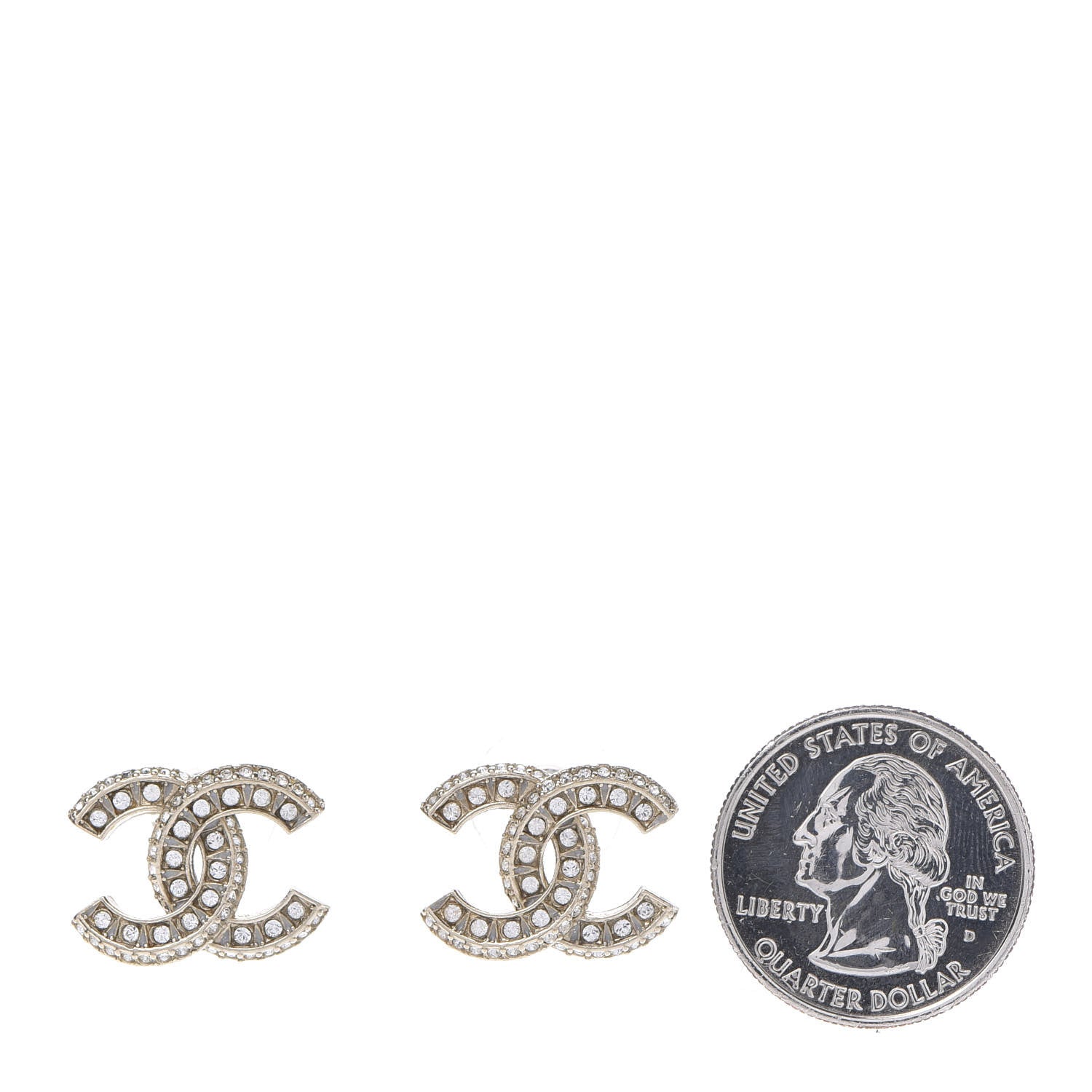 Chanel Crystal Timeless CC Earrings Light Gold 3 of 8