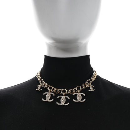 Chanel Pearl Crystal CC Choker Charms Necklace Gold White 2 of 5
