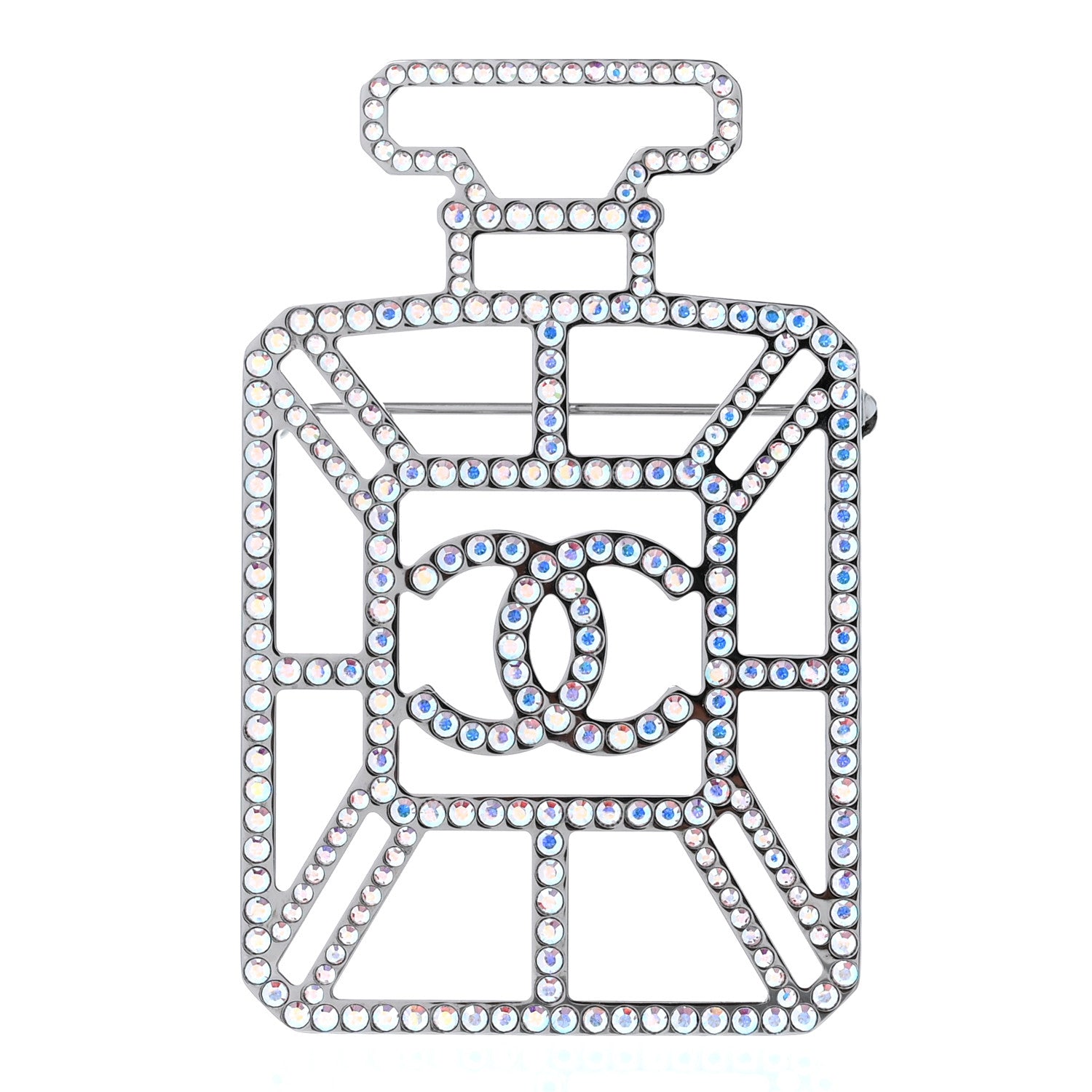 Chanel Ruthenium Crystal Perfume Bottle CC Brooch Iridescent Blue 1 of 5