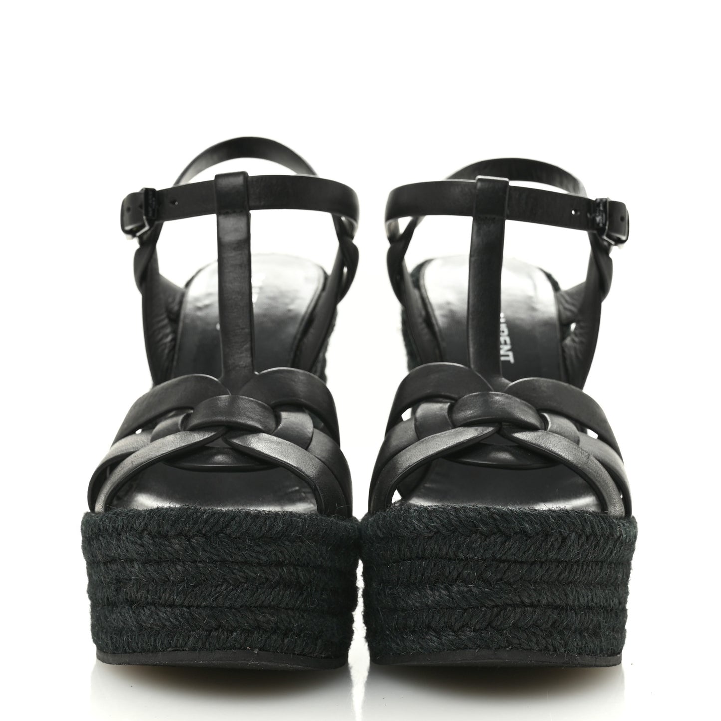 Calfskin Tribute 95 Platform Espadrille Wedge Sandals 35.5 Black