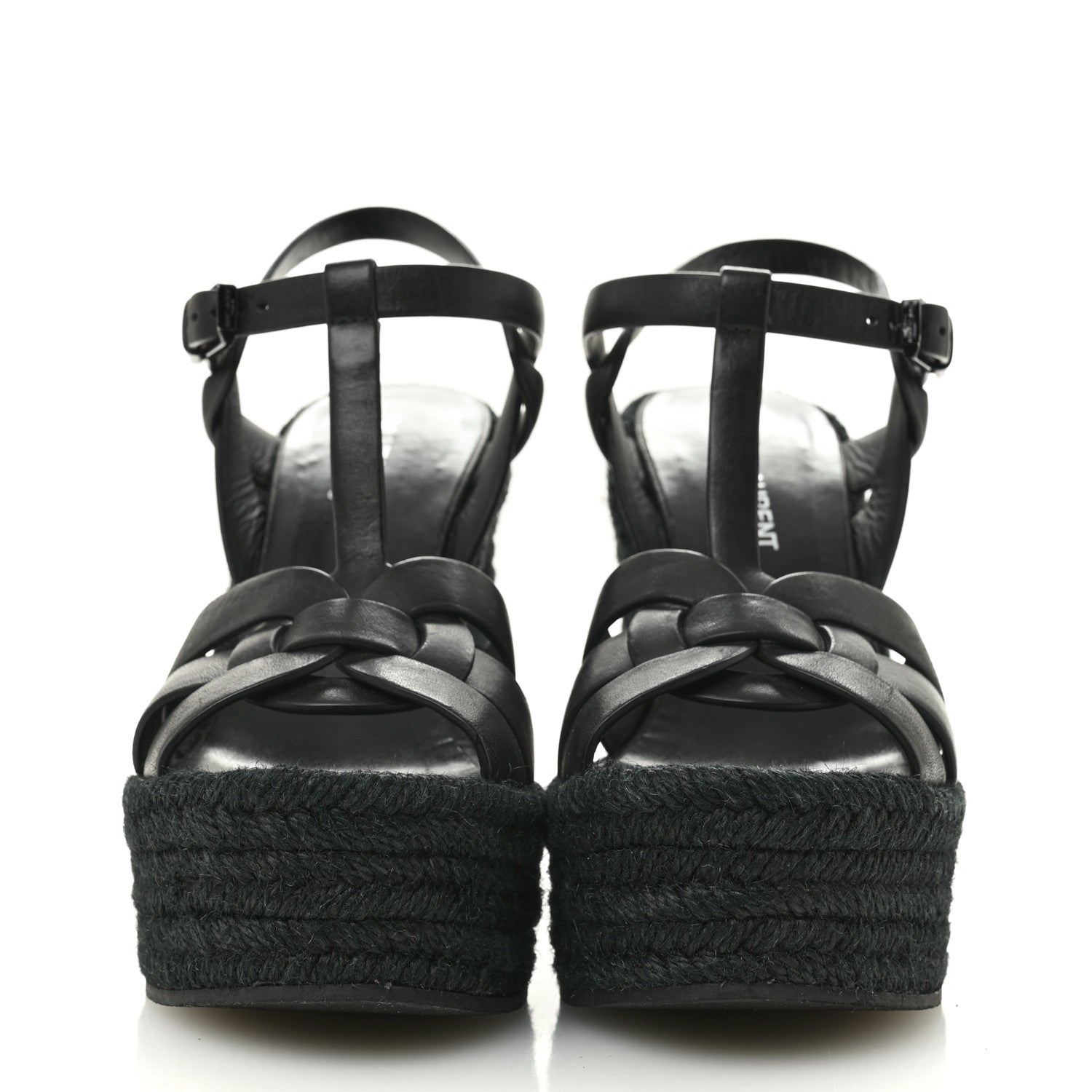 Saint Laurent Calfskin Tribute 95 Platform Espadrille Wedge Sandals 35.5 Black 3 of 13