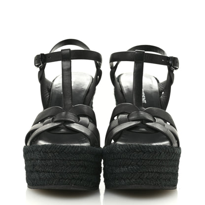 Saint Laurent Calfskin Tribute 95 Platform Espadrille Wedge Sandals 35.5 Black 3 of 13