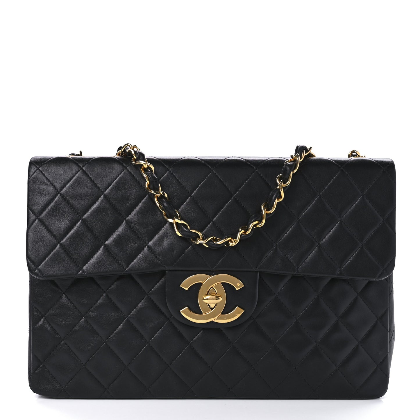 Lambskin Quilted XL Jumbo Single Flap Black