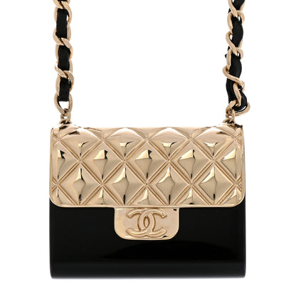 Chanel Metal Resin Lambskin Flap Bag Long Necklace Gold Black 4 of 6