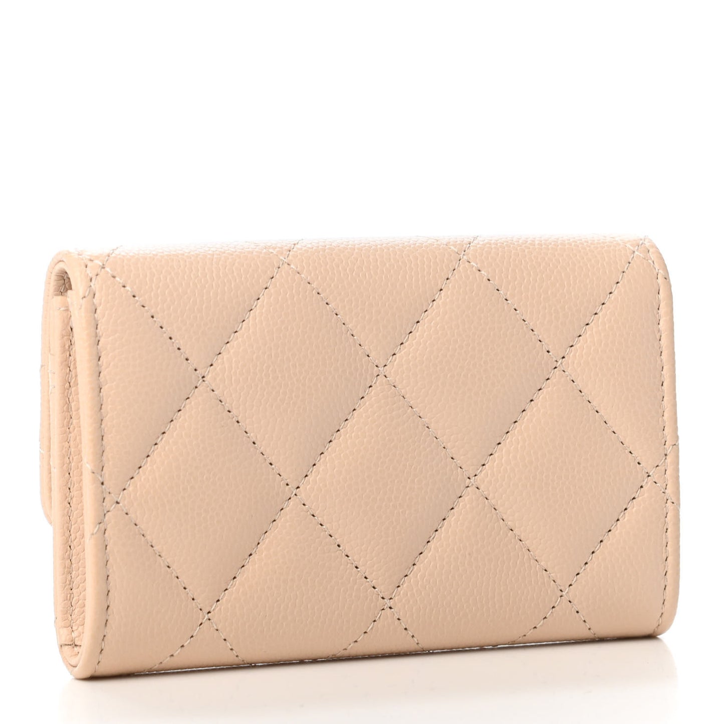 Caviar Pearl Quilted Coco Candy Flap Card Holder Beige