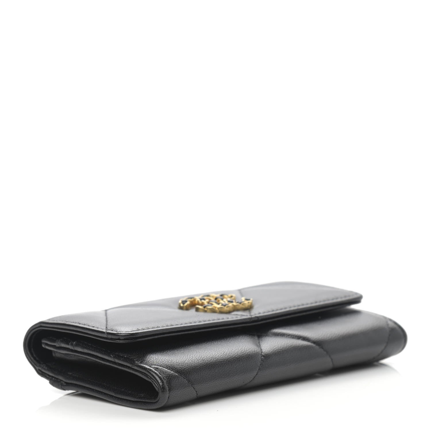 Chanel Shiny Goatskin Quilted Chanel 19 Flap Wallet Black 4 of 10