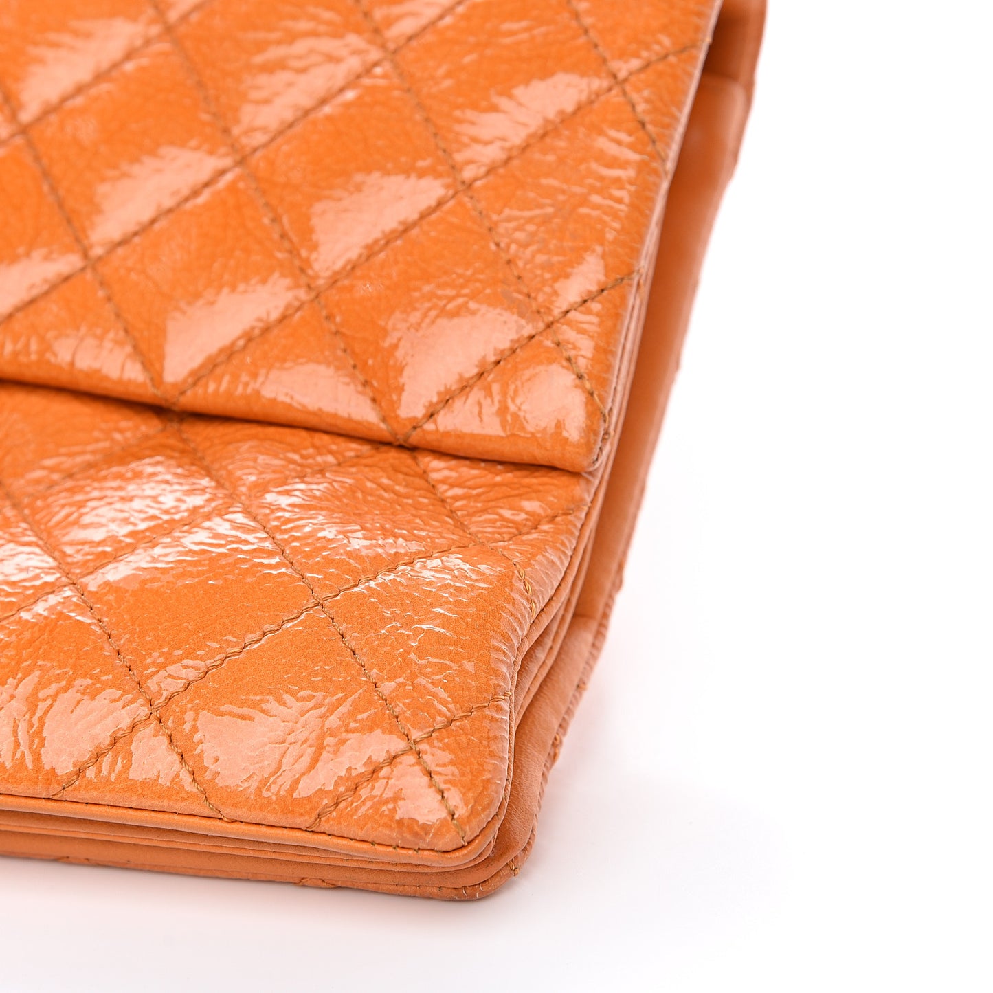 Patent Quilted 3 Pocket Accordion Flap Orange
