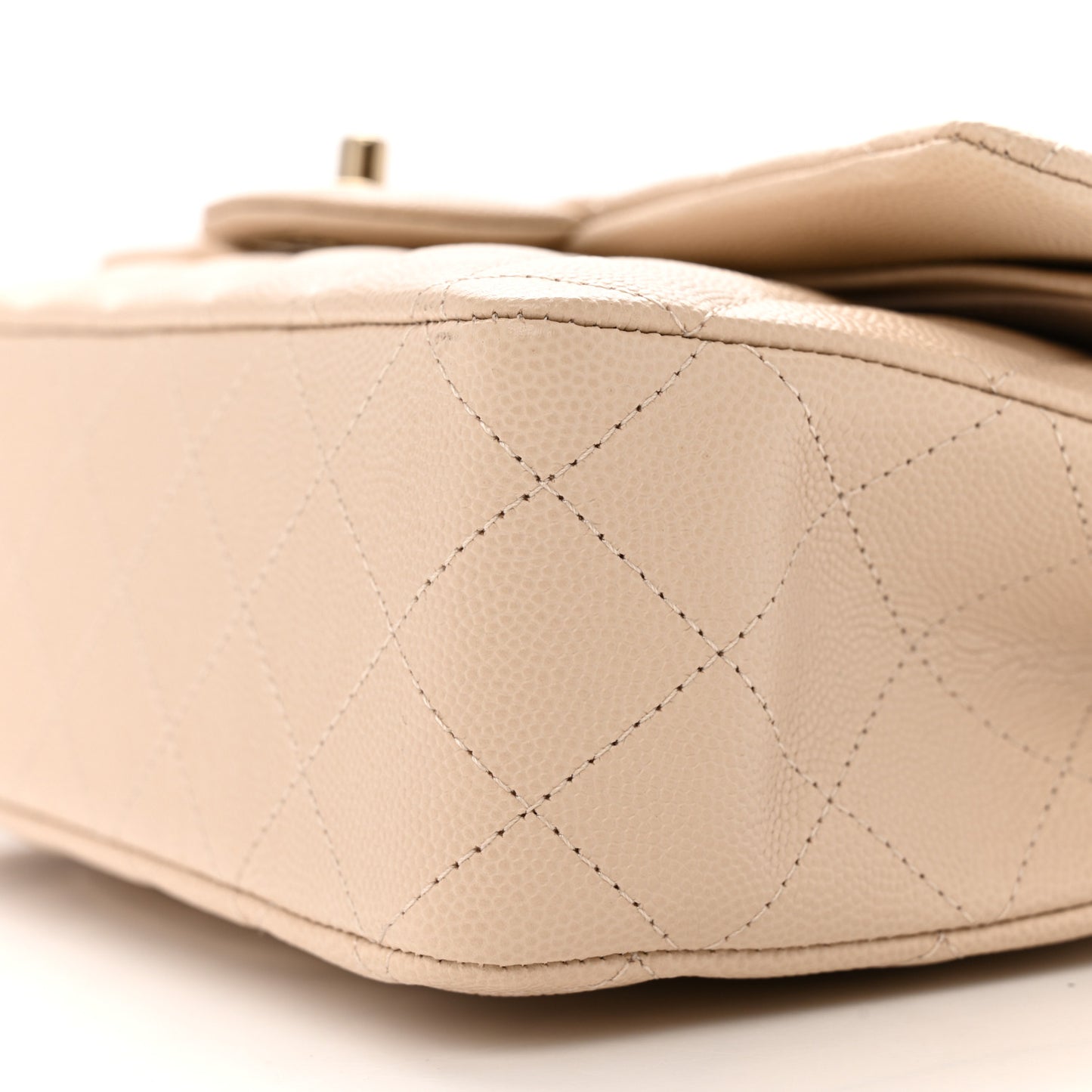 Caviar Quilted Medium Double Flap Ecru