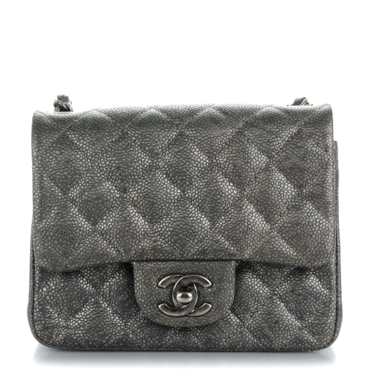 Metallic Caviar Quilted Mini Square Flap Dark Grey