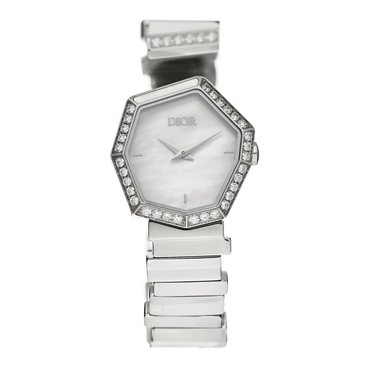 Stainless Steel Diamond Bezel Mother of Pearl 27mm Gem Dior Quartz Watch