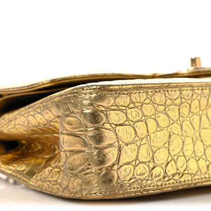 Chanel Metallic Calfskin Crocodile Embossed Cocodile Medium Double Flap Gold 9 of 12