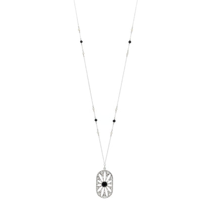 Tiffany Sterling Silver Black Onyx Pearl Ziegfeld Daisy Pendant Necklace 1 of 4