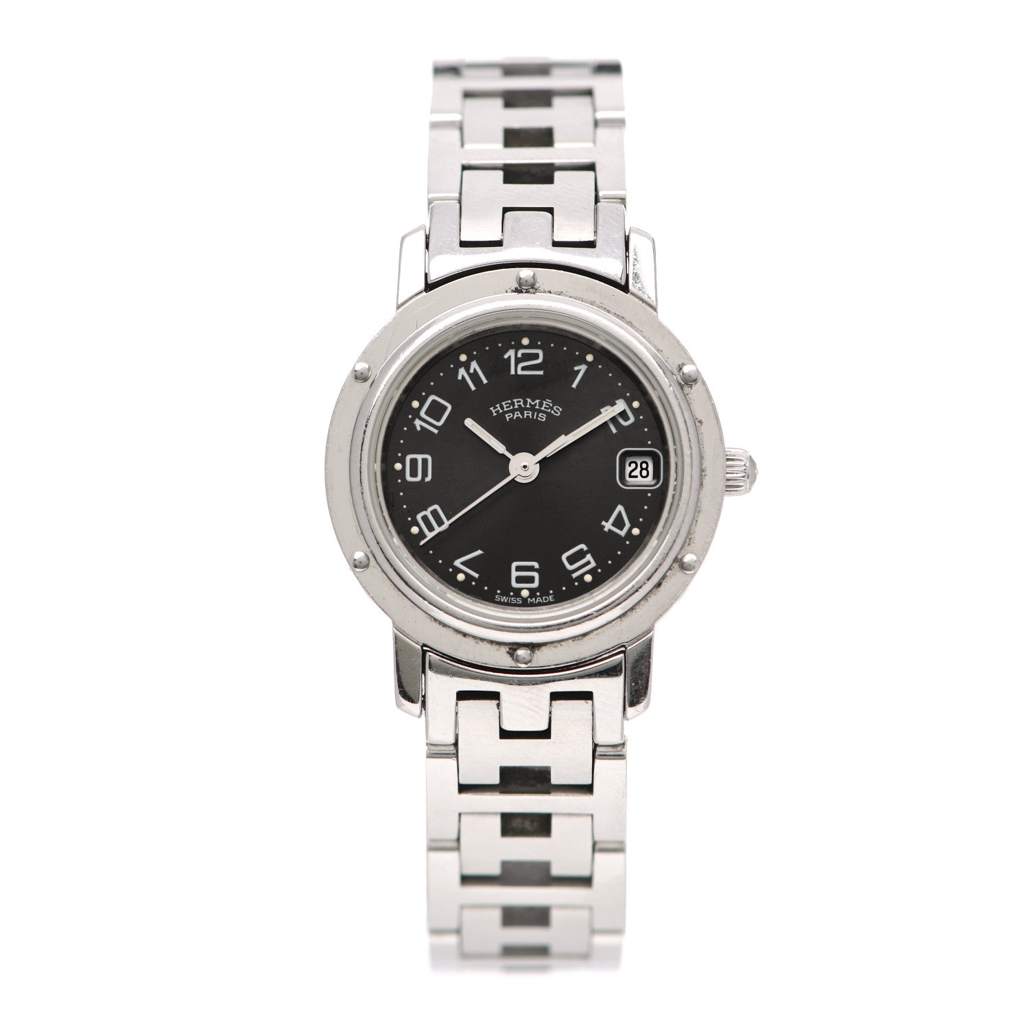 Hermes Stainless Steel 24mm Clipper Quartz Watch Black 1 of 9