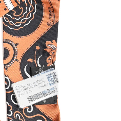 Hermes Silk Festival Des Amazones Twilly Caramel White Black 3 of 3