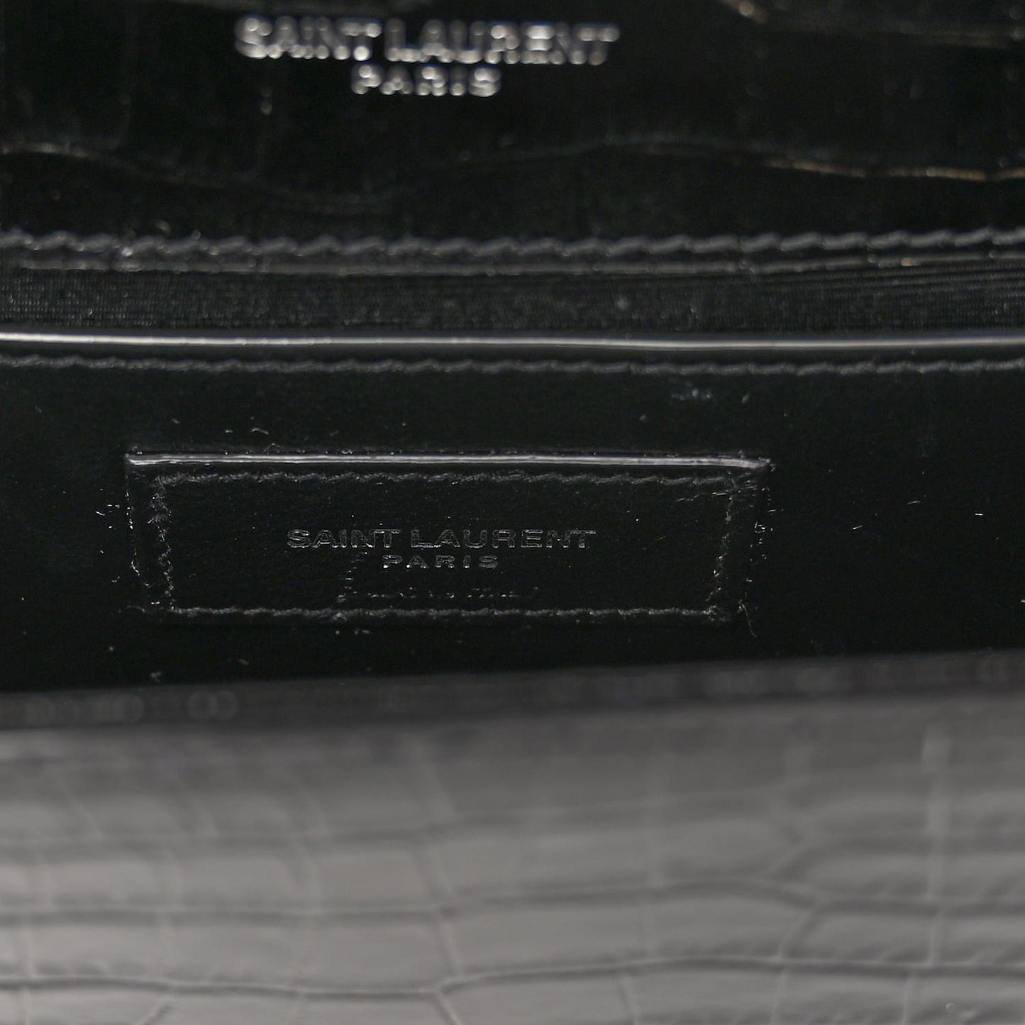 Calfskin Crocodile Embossed Small Classic Monogram Kate Tassel Satchel Black