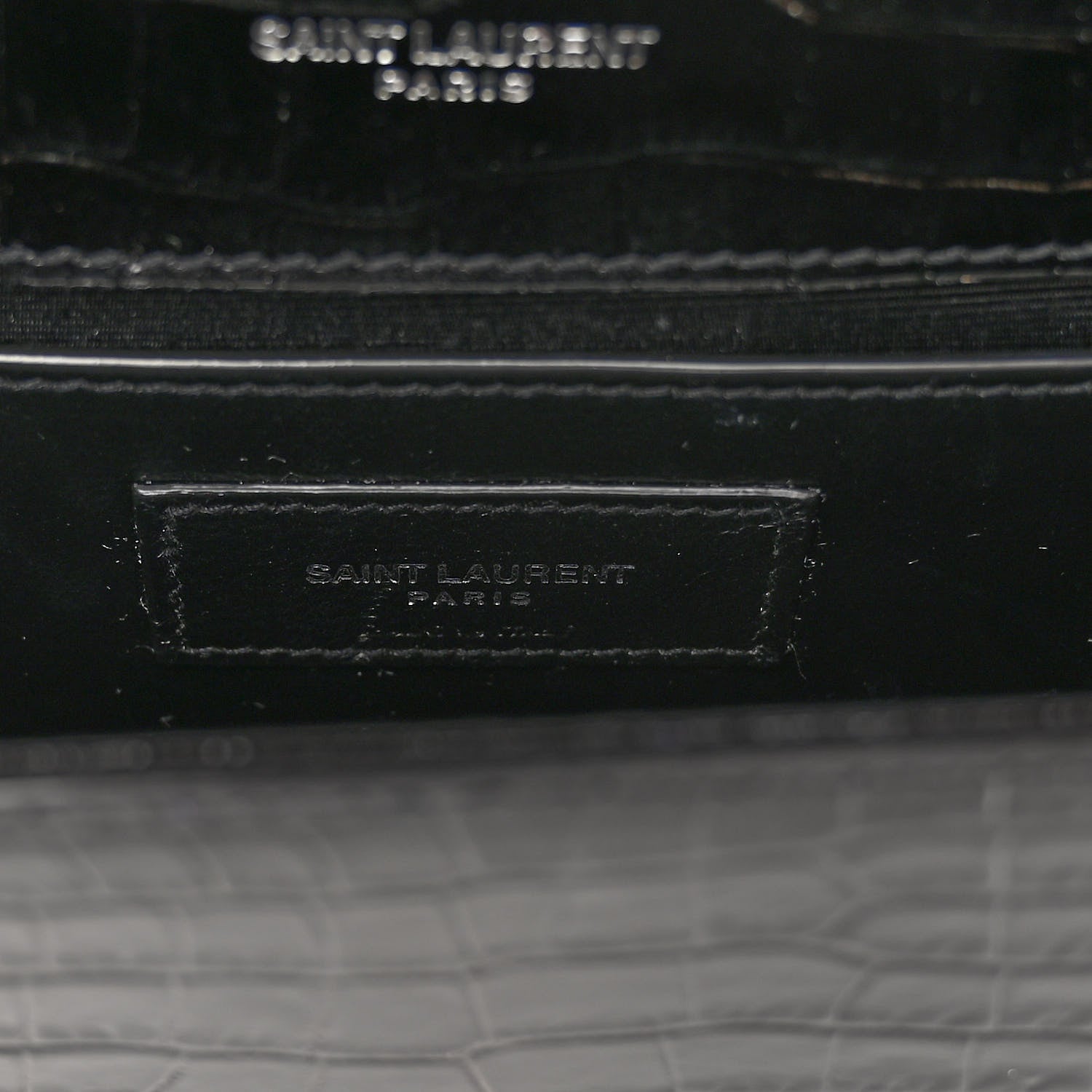 Saint Laurent Calfskin Crocodile Embossed Small Classic Monogram Kate Tassel Satchel Black 6 of 10