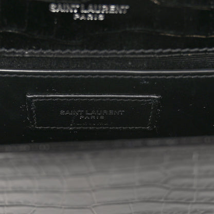 Saint Laurent Calfskin Crocodile Embossed Small Classic Monogram Kate Tassel Satchel Black 6 of 10