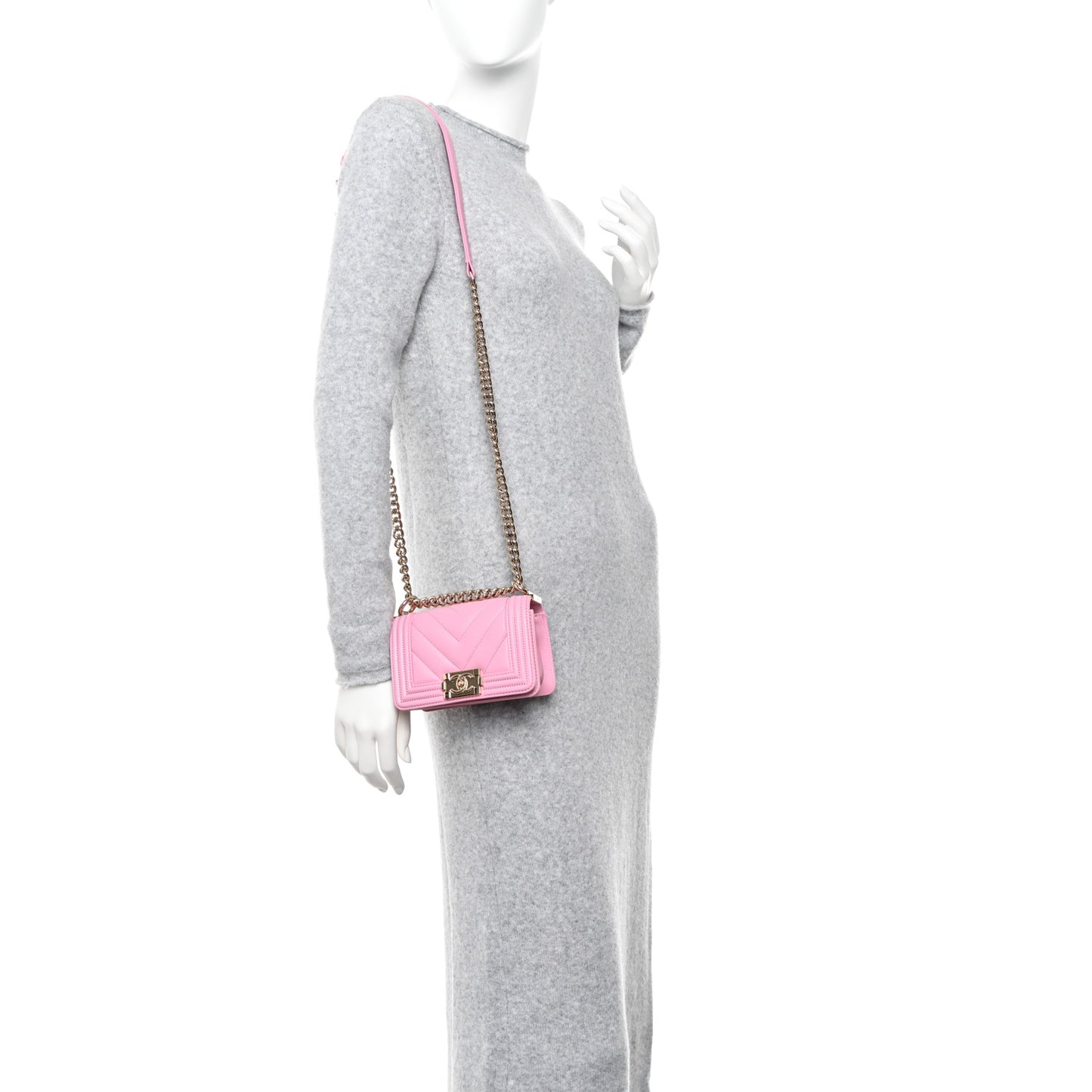 Calfskin Chevron Quilted Mini Boy Flap Pink