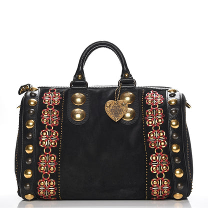 Gucci Suede Calfskin Large Babouska Studded Boston Black 1 of 10
