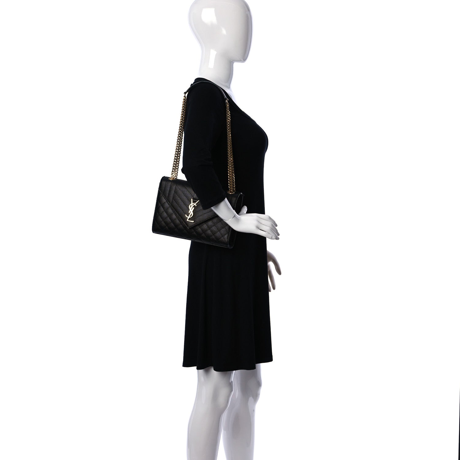 Saint Laurent Grain De Poudre Textured Mixed Matelasse Triquilt Medium Monogram Satchel Black 2 of 11