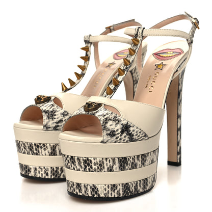 Gucci Elaphe Malaga Kid Angel T-Strap Platform High Heel Pumps 38 Roccia Mystic White 3 of 8