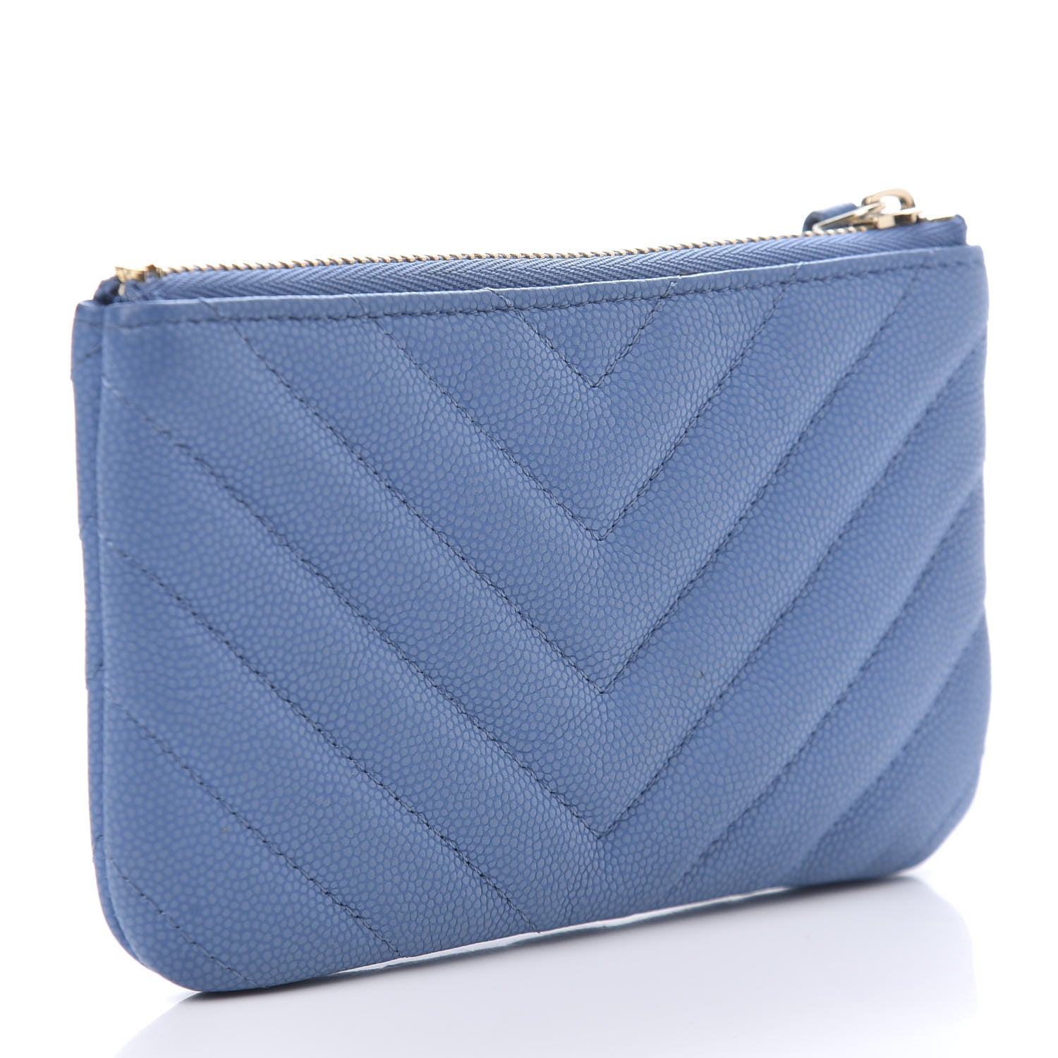 Chanel Caviar Flat Chevron Quilted Small Cosmetic Case Blue 3 of 10