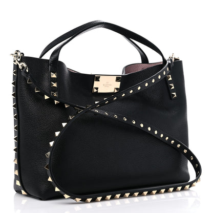 Valentino Garavani Grained Calfskin Small Rockstud Flip Lock Tote Black Rose Quartz 3 of 8