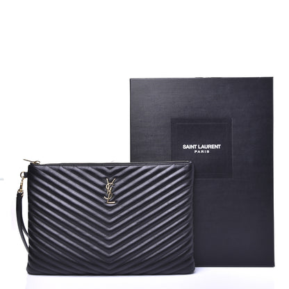 Saint Laurent Calfskin Matelasse Chevron Monogram Document Holder Black 12 of 12