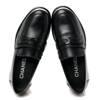 Chanel Calfskin CC Platform Loafers 36.5 Black 2 of 11