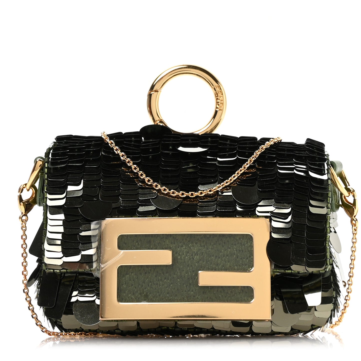 Sequin Paillettes Shiny Nappa Sex and the City Nano Maxi Buckle Baguette Charm  Avocado