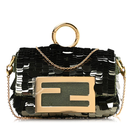 Fendi Sequin Paillettes Shiny Nappa Sex and the City Nano Maxi Buckle Baguette Charm  Avocado 1 of 10
