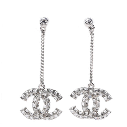 Chanel Baguette Crystal CC Drop Earrings Silver 1 of 4