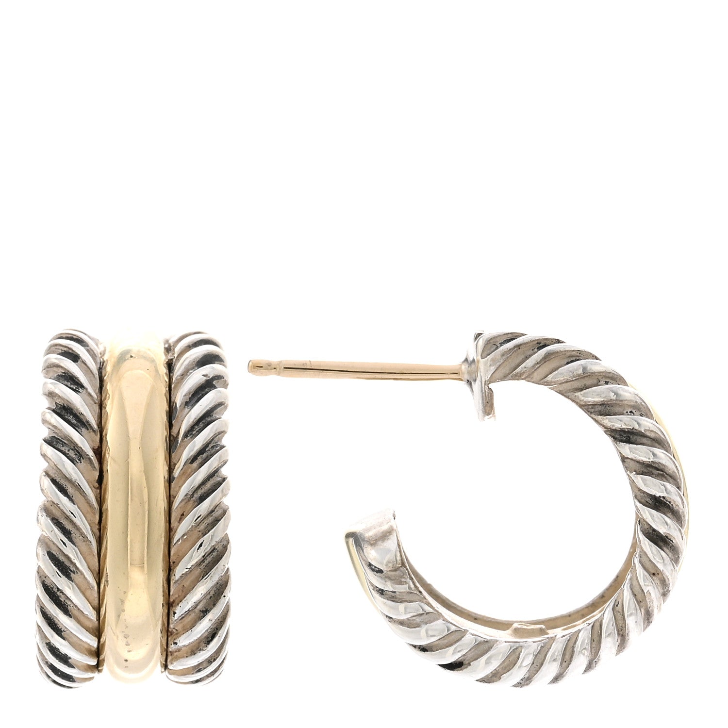 David Yurman Sterling Silver 14K Yellow Gold 16mm Cable Classics Hoop Earrings 1 of 4