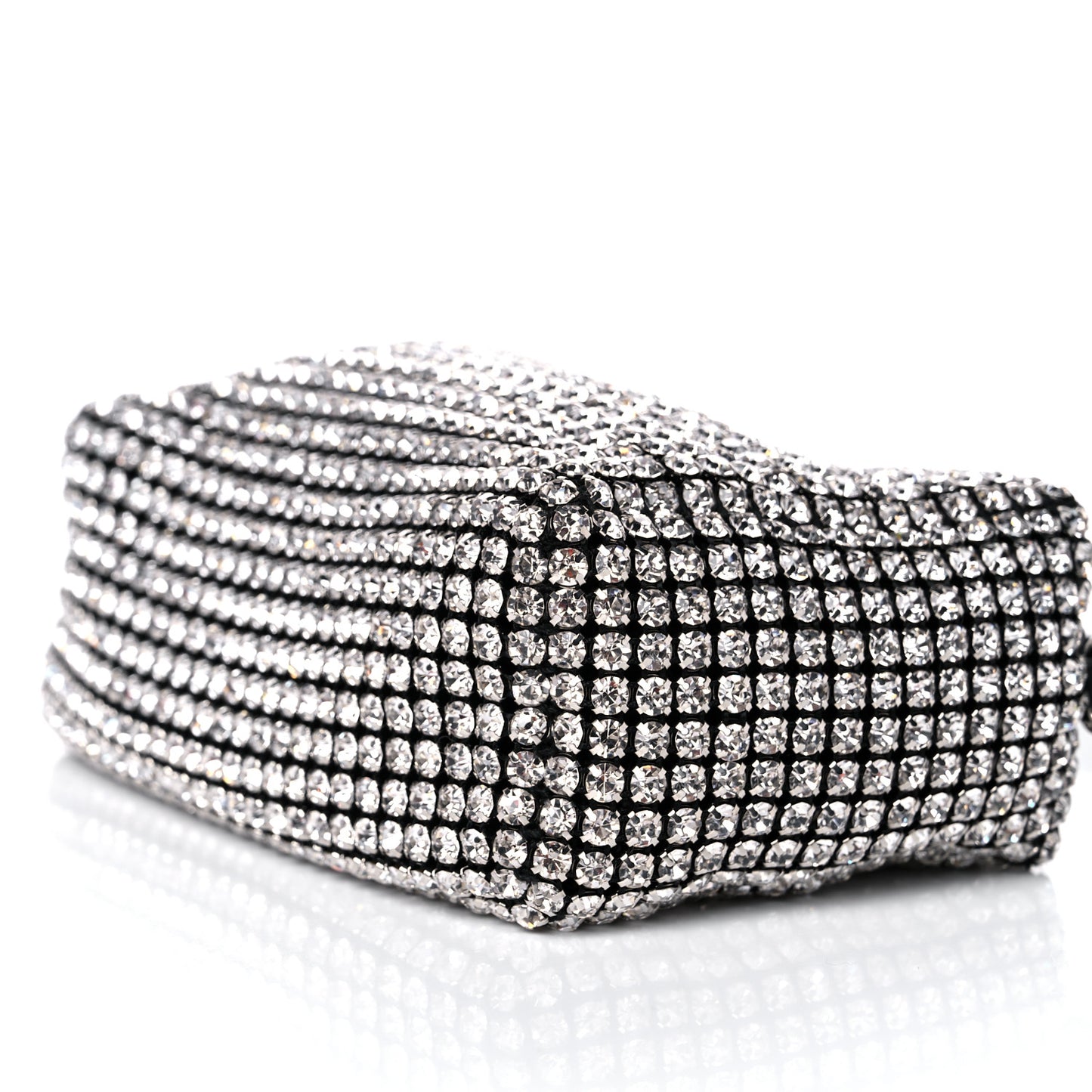 Mesh Crystal Rhinestone Mini Heiress Pouch Black Silver